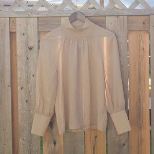 LOVELY CLUB Monaco Rib Neck Blouse TAN Women's XS Extra Small BNWT Long Sleeve